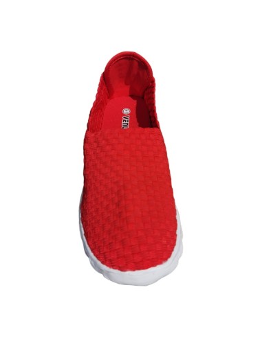 Pantofi casual barbati rosii elastici tip slip-on cu talpa alba flexibila si design impletit modern