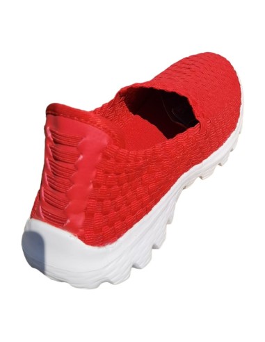 Pantofi casual barbati rosii elastici tip slip-on cu talpa alba flexibila si design impletit modern