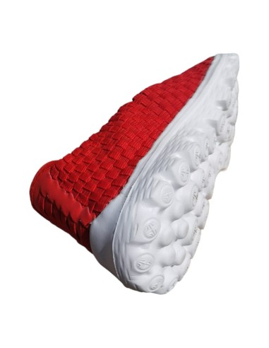 Pantofi casual barbati rosii elastici tip slip-on cu talpa alba flexibila si design impletit modern