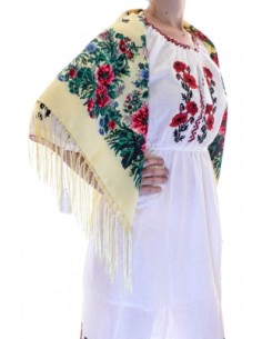 Batic traditional bej inflorat cu franjuri 2