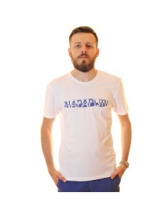 tricou barbati napapijri bianco alb casual premium bumbac
