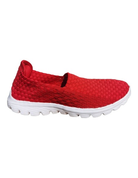 Pantofi casual barbati rosii elastici tip slip-on cu talpa alba flexibila si design impletit modern