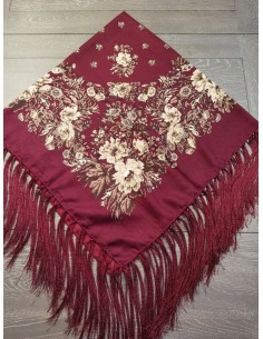 Batic traditional bordo cu flori bej si franjuri 2