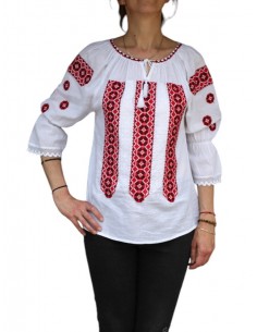 ie traditionala cu maneca trei sferturi motive romanestu brodate marimi S M L X LXXL 3XL