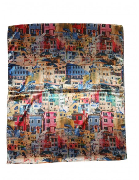 Esarfa din matase colorata multicolora cu diferite desene si imagini cu flori. Material matase 100/100,
