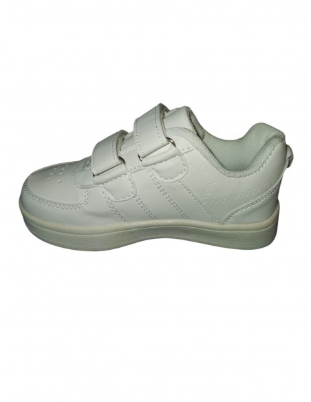 Pantofi sport copii din piele ecologica, alb, cu scai