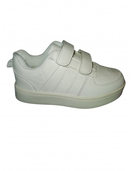 Pantofi sport copii din piele ecologica, alb, cu scai