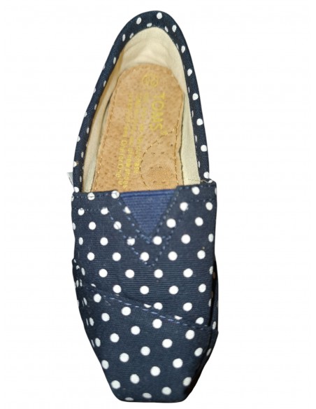 Espadrile copii TOMS, mărimi 25-35, bleumarin cu buline albe, talpic din piele naturală
