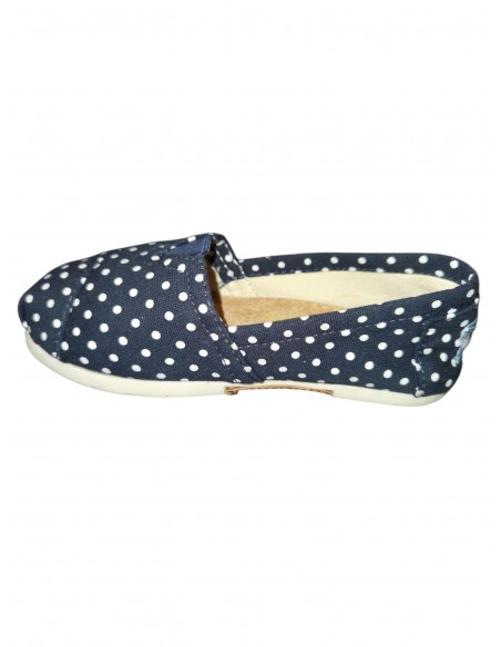 Espadrile copii TOMS, mărimi 25-35, bleumarin cu buline albe, talpic din piele naturală