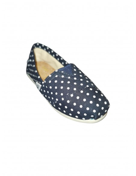 Espadrile copii TOMS, mărimi 25-35, bleumarin cu buline albe, talpic din piele naturală