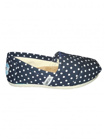 Espadrile copii TOMS, mărimi 25-35, bleumarin cu buline albe, talpic din piele naturală