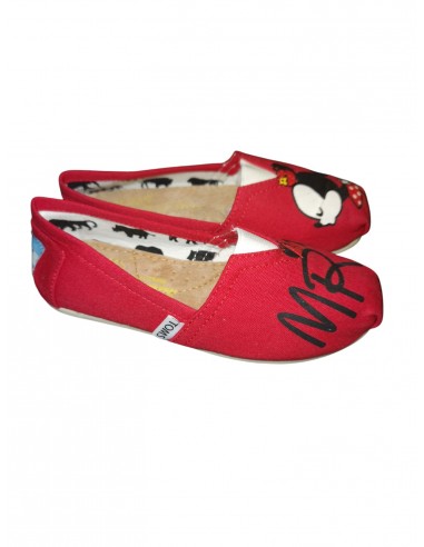 Espadrile copii TOMS, model Minnie Mouse, roșu, talpic din piele naturală
