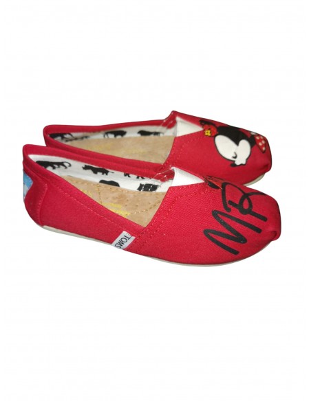 Espadrile copii TOMS, model Minnie Mouse, roșu, talpic din piele naturală