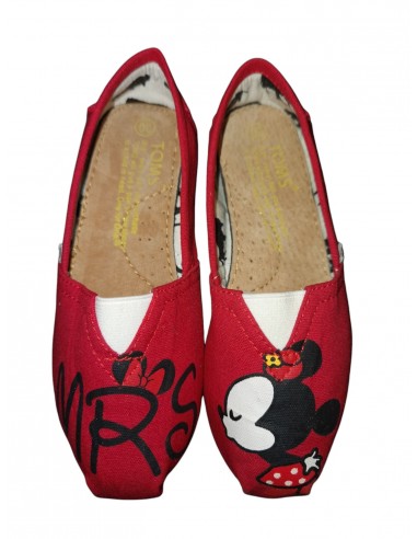 Espadrile copii TOMS, model Minnie Mouse, roșu, talpic din piele naturală
