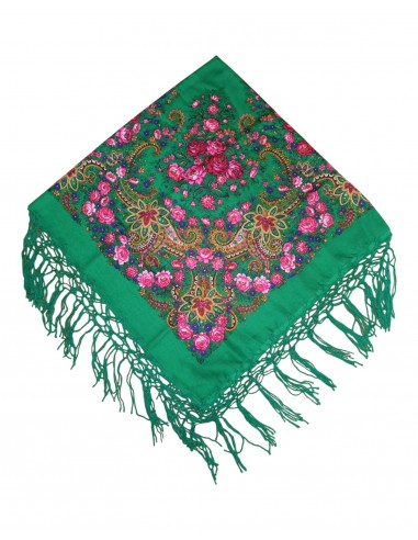Batic tradițional verde cu flori și ciucuri decorativi – 120x120 cm