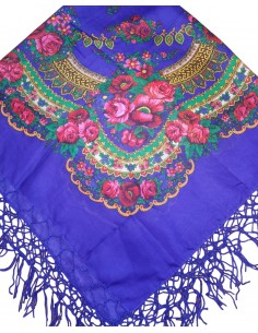 Batic tradițional albastru cu flori și ciucuri decorativi – 120x120 cm 2