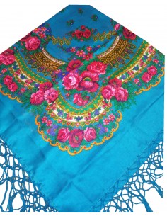 Batic tradițional bleu-albastru cu flori și ciucuri decorativi – 120x120 cm 2