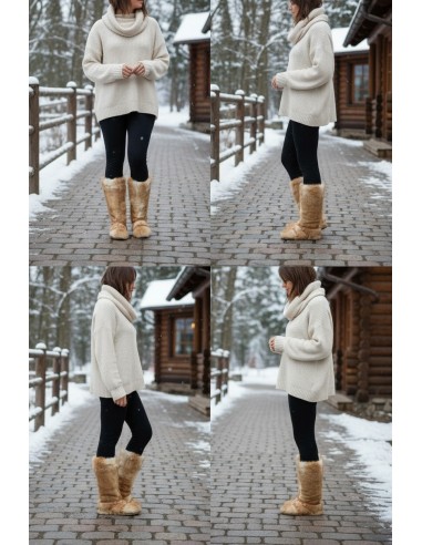 Cizme Pentru Dama Femei Blana Naturala Beige marimi disponibile de la 35 la 41