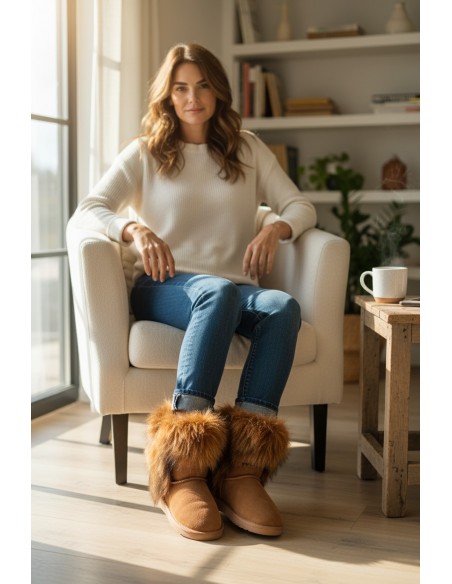 Cizme Dama din Piele Naturală cu Blană Tip UGG 2 – Maro