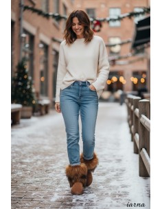 Cizme Dama din Piele Naturală cu Blană Tip UGG 2 – Maro 2