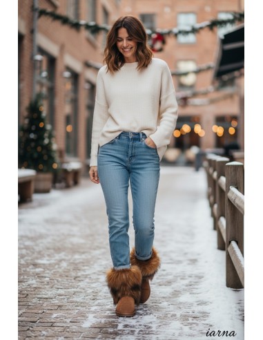 Cizme Dama din Piele Naturală cu Blană Tip UGG 2 – Maro