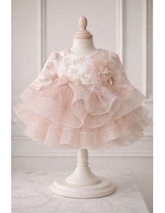 rochita botez fetita roz pudra eleganta tulle broderie fina 2