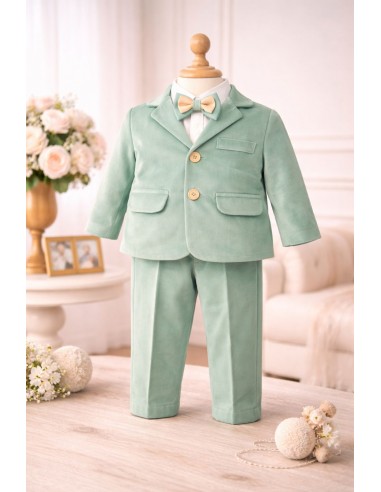 Costum elegant baieti verde menta premium cu papion si camasa alba