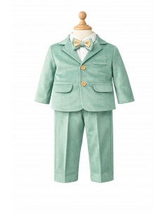Costum elegant baieti verde menta premium cu papion si camasa alba