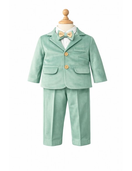 Costum elegant baieti verde menta premium cu papion si camasa alba