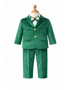 Costum elegant baieti verde smarald premium cu papion si camasa alba