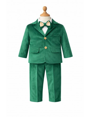 Costum elegant baieti verde smarald premium cu papion si camasa alba