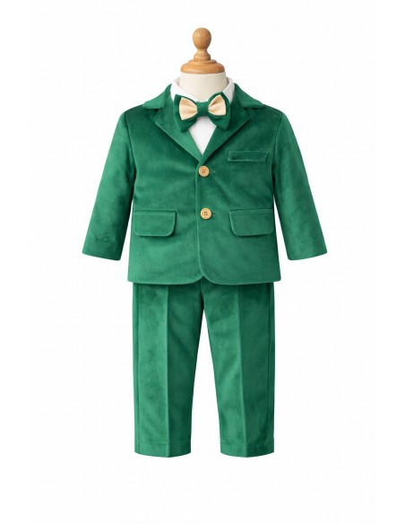 Costum elegant baieti verde smarald premium cu papion si camasa alba