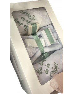Set trusou botez bebelusi alb cu verde personalizat cadou nou nascut
