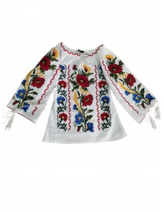 bluza traditionala fetite cu flori rosii si albastre ie copii eleganta