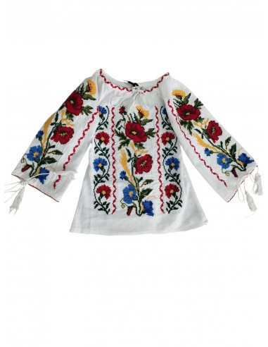 bluza traditionala fetite cu flori rosii si albastre ie copii eleganta
