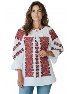 Ie dama traditionala alba cu broderie rosie si maneca... 2