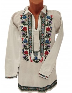Camasa traditionala barbati alba cu broderie florala multicolora