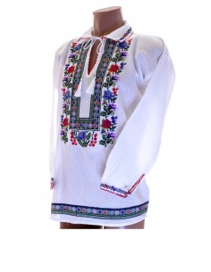 Camasa traditionala barbati alba cu broderie florala multicolora 2