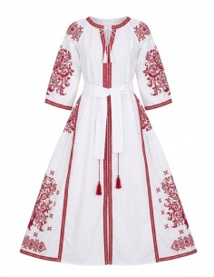 Rochie boho-chic alba cu broderie rosie funkymag
