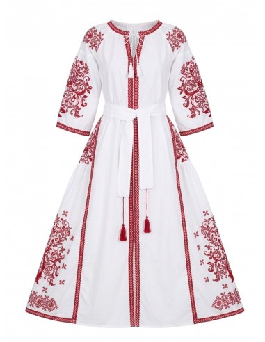 Rochie boho-chic alba cu broderie rosie funkymag
