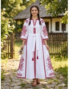 Rochie boho-chic alba cu broderie rosie funkymag 2