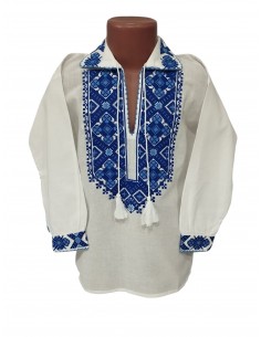 Camasa traditionala baieti alba cu broderie albastra