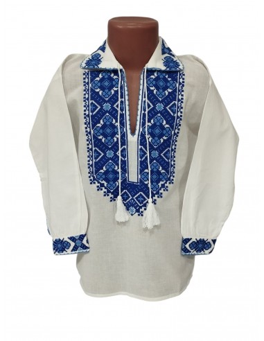 Camasa traditionala baieti alba cu broderie albastra