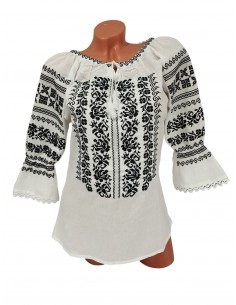Set dama si barbat alb cu broderie neagra stil traditional elegant
