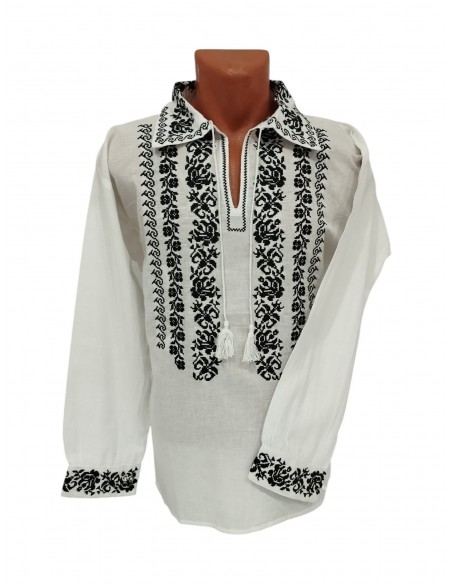 Set dama si barbat alb cu broderie neagra stil traditional elegant