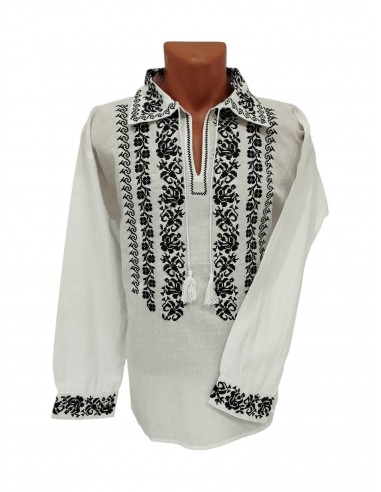 Camasa barbati alba cu broderie neagra stil traditional elegant