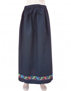 Fusta lunga pentru fete neagra cu broderie florala multicolora
