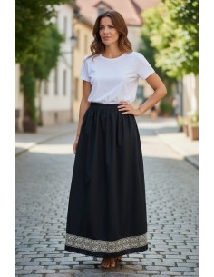 Fusta lunga dama neagra cu broderie traditionala bej 2