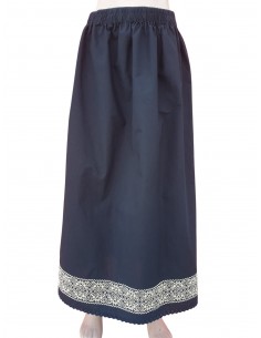 Fusta lunga dama neagra cu broderie traditionala bej