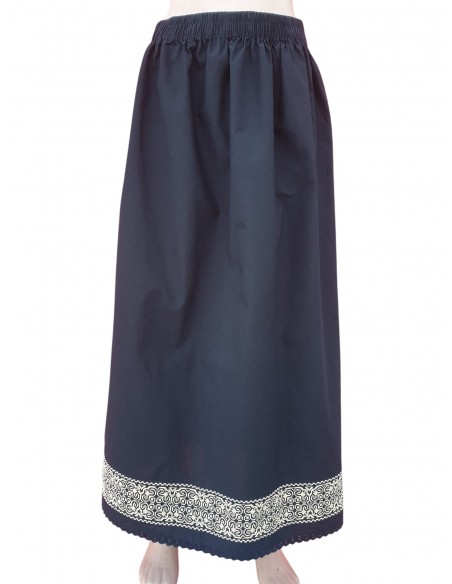 Fusta lunga dama neagra cu broderie traditionala bej